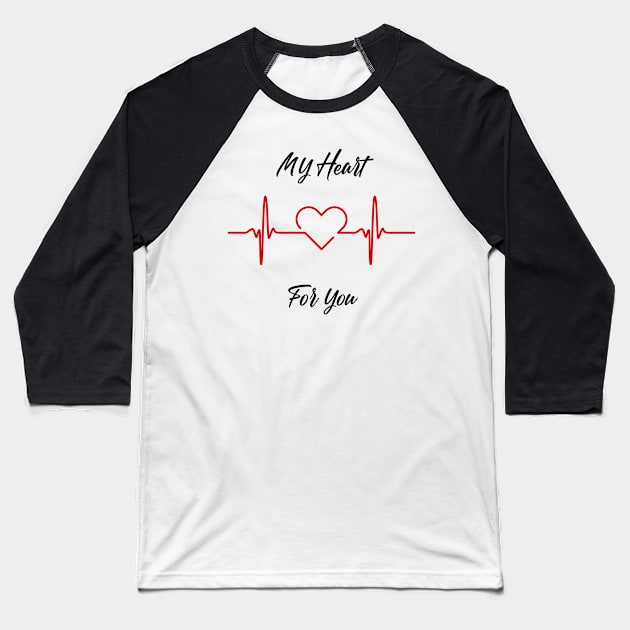 Valentines Day: My Heart Beats for You ECG/EKG Baseball T-Shirt by Sanu Designs